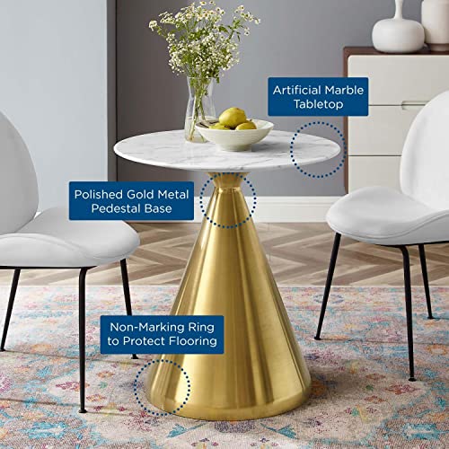 Modway Tupelo Round Artificial Marble Dining Table, 28 in, Gold White