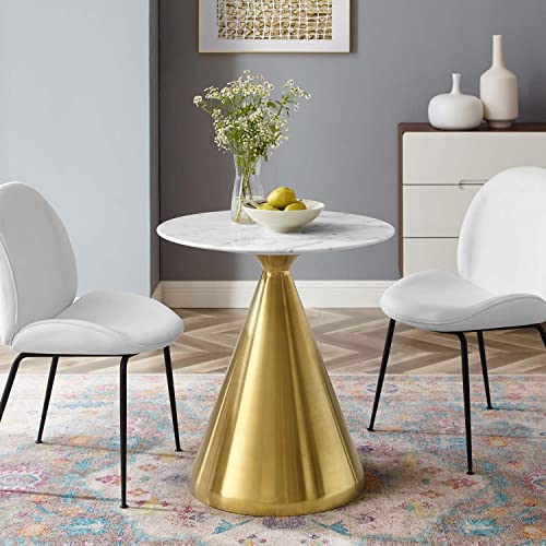 Modway Tupelo Round Artificial Marble Dining Table, 28 in, Gold White