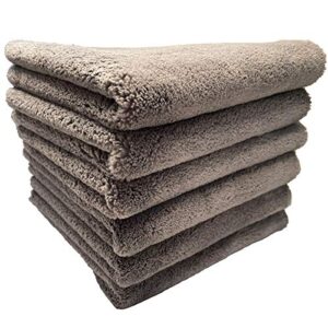 very plush edgeless microfiber towel, microfiber auto drying wash detailing towels, soft and absorbant detailing buffing polishing car towel, 500 gsm 6 pack 16 x 16inches (gray)