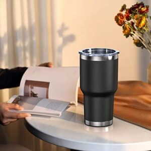 Aikico 30oz Stainless Steel Tumbler, Vacuum Insulated Coffee Tumblers Cups, Durable Wall Travel Mug Tumbler with Splash Proof Sliding Lid and Straws, for Ice and Hot Drink, Black