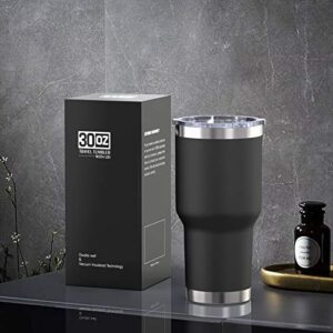 Aikico 30oz Stainless Steel Tumbler, Vacuum Insulated Coffee Tumblers Cups, Durable Wall Travel Mug Tumbler with Splash Proof Sliding Lid and Straws, for Ice and Hot Drink, Black