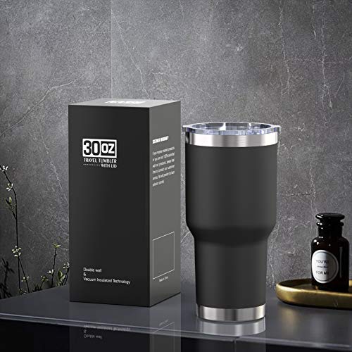 Aikico 30oz Stainless Steel Tumbler, Vacuum Insulated Coffee Tumblers Cups, Durable Wall Travel Mug Tumbler with Splash Proof Sliding Lid and Straws, for Ice and Hot Drink, Black
