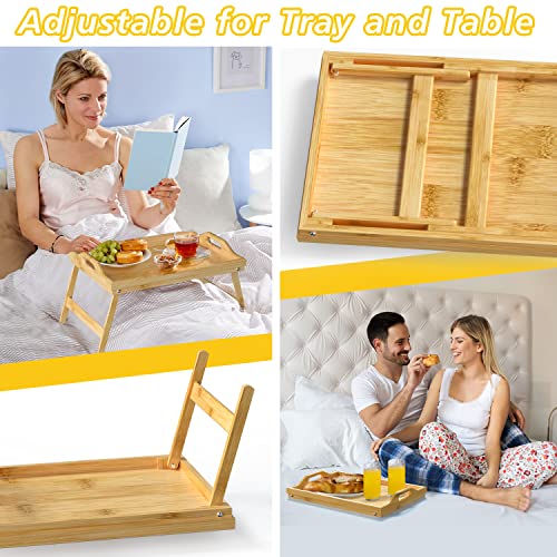 Bed Breakfast Tray Table Serving Lap Food TV Dinner for Eating with Folding Legs & Handles Bamboo