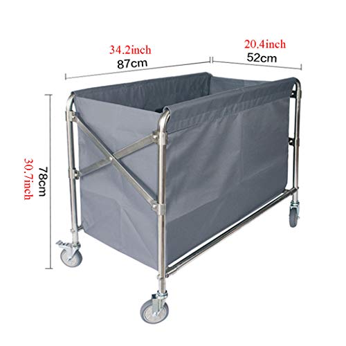 Commercial Laundry Cart Heavy Duty Folding Cleaning Hotel Linen Cart Maximum Load 200kg Stainless Steel Oxford Cloth Bags 4 Rubber Silent Wheels Hotel Laundry Hospital