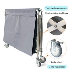 Commercial Laundry Cart Heavy Duty Folding Cleaning Hotel Linen Cart Maximum Load 200kg Stainless Steel Oxford Cloth Bags 4 Rubber Silent Wheels Hotel Laundry Hospital