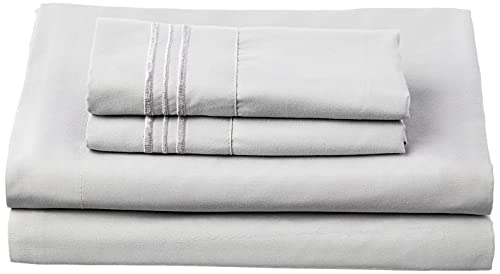 Queen Size Bed Sheets - Breathable Luxury Sheets with Full Elastic & Secure Corner Straps Built In - 1800 Supreme Collection Soft Deep Pocket Bedding, Sheet Set, EXTRA DEEP pocket - Queen, Silver