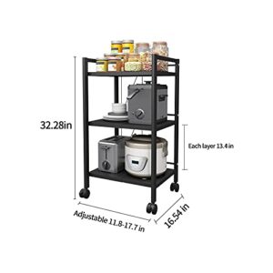 WHIFEA 3 Tier 11.8”-17.7” Adjustable Metal Shelves with Wheels Pantry Organization and Storage Shelving Unit Display Rack Stainless Corner Shelf Organizer Space Saver for Kitchen Bedroom Bathroom