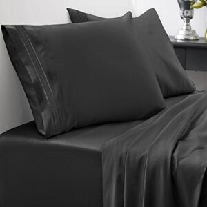 queen size bed sheets - breathable luxury sheets with full elastic & secure corner straps built in - 1800 supreme collection soft deep pocket bedding, sheet set, extra deep pocket - queen, black