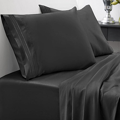 Queen Size Bed Sheets - Breathable Luxury Sheets with Full Elastic & Secure Corner Straps Built In - 1800 Supreme Collection Soft Deep Pocket Bedding, Sheet Set, EXTRA DEEP pocket - Queen, Black