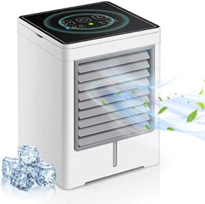personal air cooler, portable evaporative conditioner with 3 wind speeds touch screen small desktop cooling fan, mini air conditioner fan for home, bedroom room, office, dorm, car, camping tent