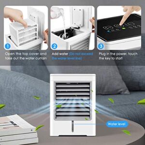 Personal Air Cooler, Portable Evaporative Conditioner with 3 Wind Speeds Touch Screen Small Desktop Cooling Fan, Mini Air Conditioner Fan for Home, Bedroom Room, Office, Dorm, Car, Camping Tent
