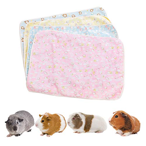 kathson 4 Pack Guinea Pig Cage Liner Hamster Cage Bedding Pad Reusable Pee Pads Super Absorbent Waterproof Food Mat for Small Animals