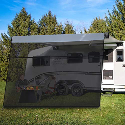 EXCELFU RV Awning Sun Shade Screen with Zipper 15' x 9' - RV Awning Shade Screen Black Mesh UV Blocker Complete Kits for RV Camper Trailer Motorhome