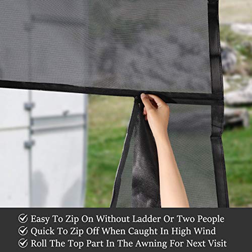 EXCELFU RV Awning Sun Shade Screen with Zipper 15' x 9' - RV Awning Shade Screen Black Mesh UV Blocker Complete Kits for RV Camper Trailer Motorhome