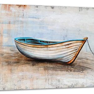 SYGALLERIER Coastal Canvas Wall Art Hand Painted Boat Still Life Painting Modern Nautical Pictures Aesthetic Artwork for Living Room Bedroom Bathroom Decor