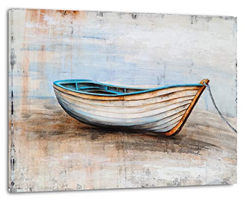 SYGALLERIER Coastal Canvas Wall Art Hand Painted Boat Still Life Painting Modern Nautical Pictures Aesthetic Artwork for Living Room Bedroom Bathroom Decor