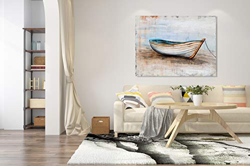 SYGALLERIER Coastal Canvas Wall Art Hand Painted Boat Still Life Painting Modern Nautical Pictures Aesthetic Artwork for Living Room Bedroom Bathroom Decor