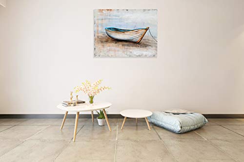 SYGALLERIER Coastal Canvas Wall Art Hand Painted Boat Still Life Painting Modern Nautical Pictures Aesthetic Artwork for Living Room Bedroom Bathroom Decor