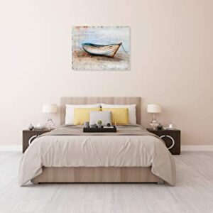 SYGALLERIER Coastal Canvas Wall Art Hand Painted Boat Still Life Painting Modern Nautical Pictures Aesthetic Artwork for Living Room Bedroom Bathroom Decor