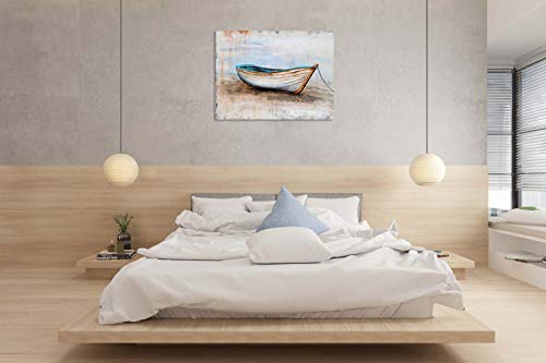 SYGALLERIER Coastal Canvas Wall Art Hand Painted Boat Still Life Painting Modern Nautical Pictures Aesthetic Artwork for Living Room Bedroom Bathroom Decor