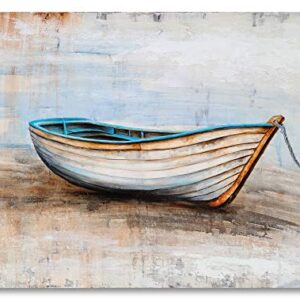 SYGALLERIER Coastal Canvas Wall Art Hand Painted Boat Still Life Painting Modern Nautical Pictures Aesthetic Artwork for Living Room Bedroom Bathroom Decor