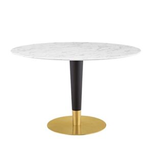 modway zinque artificial marble dining table, 47 inch, gold white