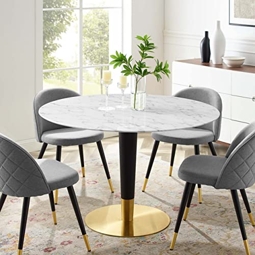 Modway Zinque Artificial Marble Dining Table, 47 Inch, Gold White