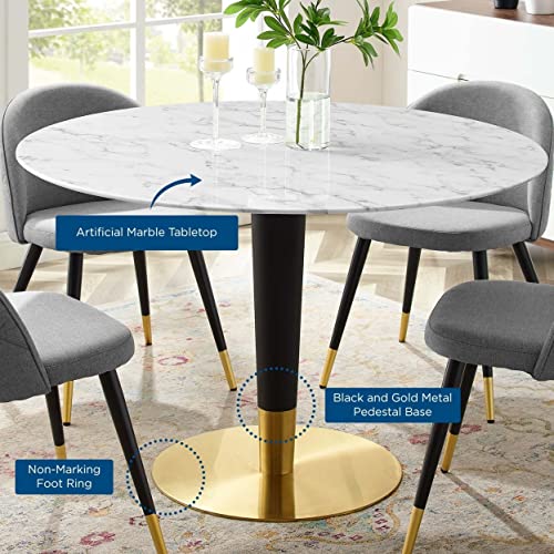 Modway Zinque Artificial Marble Dining Table, 47 Inch, Gold White