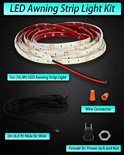 Seagenck RV Led Awning Party Light, Led Awning Strip Light for Camper Motorhome Travel Trailer Concession Stands Food Trucks, Light Up Canopy Area for BBQ Play Cards, 5m(16.4ft), Dc 12v, White