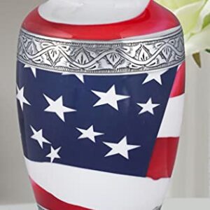 Goroly Home American Flag Hand Engraved Cremation Urn for Adult Human Ashes, Veterans, First Responders, Patriots - A Beautiful Urn for Your Loved Ones Remains with Elegant Finish - 10 Inch