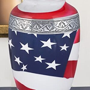 Goroly Home American Flag Hand Engraved Cremation Urn for Adult Human Ashes, Veterans, First Responders, Patriots - A Beautiful Urn for Your Loved Ones Remains with Elegant Finish - 10 Inch