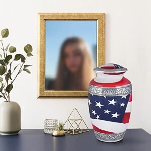 Goroly Home American Flag Hand Engraved Cremation Urn for Adult Human Ashes, Veterans, First Responders, Patriots - A Beautiful Urn for Your Loved Ones Remains with Elegant Finish - 10 Inch