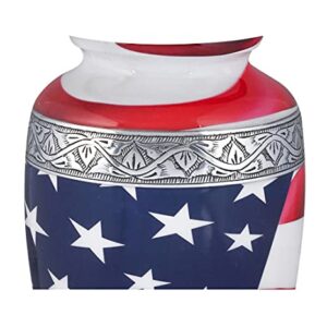 Goroly Home American Flag Hand Engraved Cremation Urn for Adult Human Ashes, Veterans, First Responders, Patriots - A Beautiful Urn for Your Loved Ones Remains with Elegant Finish - 10 Inch