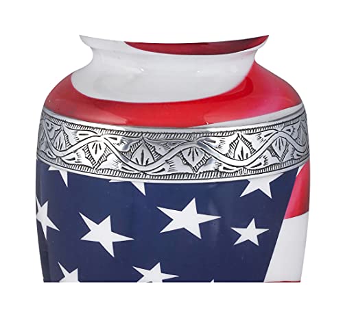 Goroly Home American Flag Hand Engraved Cremation Urn for Adult Human Ashes, Veterans, First Responders, Patriots - A Beautiful Urn for Your Loved Ones Remains with Elegant Finish - 10 Inch