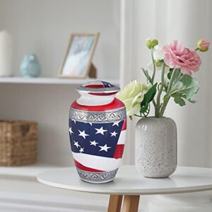 Goroly Home American Flag Hand Engraved Cremation Urn for Adult Human Ashes, Veterans, First Responders, Patriots - A Beautiful Urn for Your Loved Ones Remains with Elegant Finish - 10 Inch