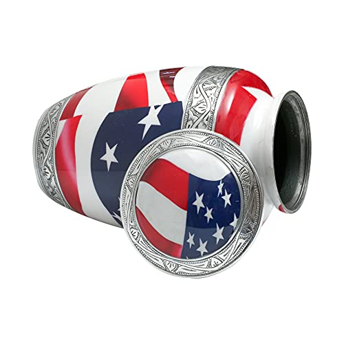 Goroly Home American Flag Hand Engraved Cremation Urn for Adult Human Ashes, Veterans, First Responders, Patriots - A Beautiful Urn for Your Loved Ones Remains with Elegant Finish - 10 Inch