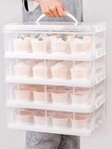multi-layer cupcake containers package box cupcake holders with lid|extra sturdy and stackable cupcake carrier|cup cake transport portable (4 layers/48 compartmen, white)