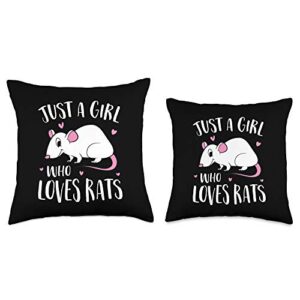 Funny rats and mice gifts Just Loves Funny Rat Girl Throw Pillow, 18x18, Multicolor