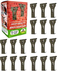 brick hook clips (18 pack) outdoor brick hangers wall clips for hanging - mounting to brick without drilling, heavy duty metal hangers for outside home decor, fits 2-1/4 to 2-2/5 inch