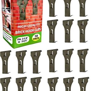 Brick Hook Clips (18 Pack) Outdoor Brick Hangers Wall Clips for Hanging - Mounting to Brick Without Drilling, Heavy Duty Metal Hangers for Outside Home Decor, Fits 2-1/4 to 2-2/5 Inch