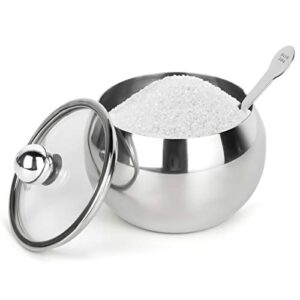 hanmir stainless steel sugar bowl with clear lid and sugar spoon 8.1 ounces(240 milliliter) sugar container for home and kitchen