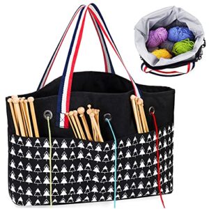 crochet bag yarn storage tote, knitting bag crochet yarn organizer crochet accessories and supplies crochet bags and totes,black
