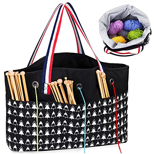 Crochet Bag Yarn Storage Tote, Knitting Bag Crochet Yarn Organizer Crochet Accessories and Supplies Crochet Bags and Totes,Black