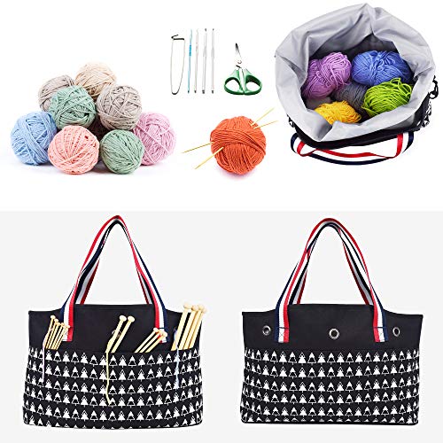 Crochet Bag Yarn Storage Tote, Knitting Bag Crochet Yarn Organizer Crochet Accessories and Supplies Crochet Bags and Totes,Black