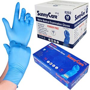 sunnycare 1000 8202 blue nitrile medical exam gloves powder free chemo-rated (non vinyl latex) 100/box;10boxes/case size: medium