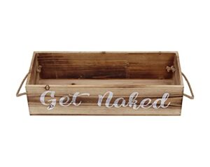 get naked farmhouse toilet paper basket, rustic wooden bathroom decor box, bathroom organizer over toilet, funny toilet paper storage with rope handle, brown