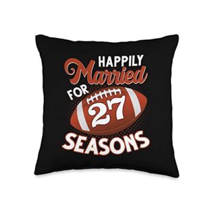 football fans couple 27th wedding anniversary gift 27 years marriage 27th anniversary funny football couple throw pillow, 16x16, multicolor