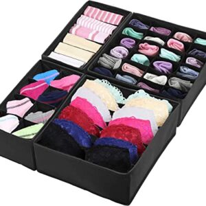 Simple Houseware Closet 4 Set Underwear Drawer Divider + 24 Cell Socks Drawer Divider, Black