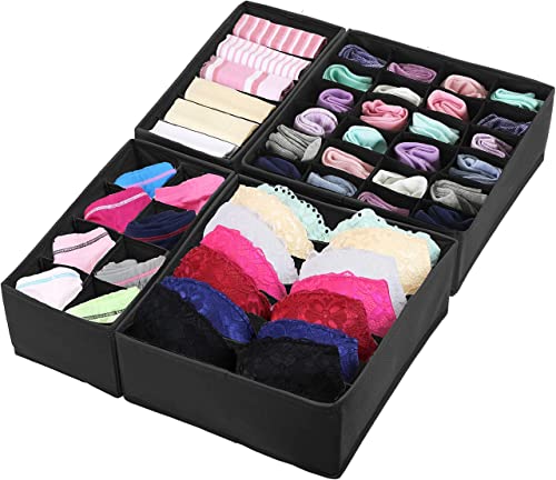 Simple Houseware Closet 4 Set Underwear Drawer Divider + 24 Cell Socks Drawer Divider, Black