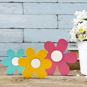 Spring Tiered Tray Decor Easter Fresh Flower Block Signs Daisy Wood Signs Summer Rustic Farmhouse Decorations Kitchen Decor Home 3D Signs for Easter Spring Set of 3
